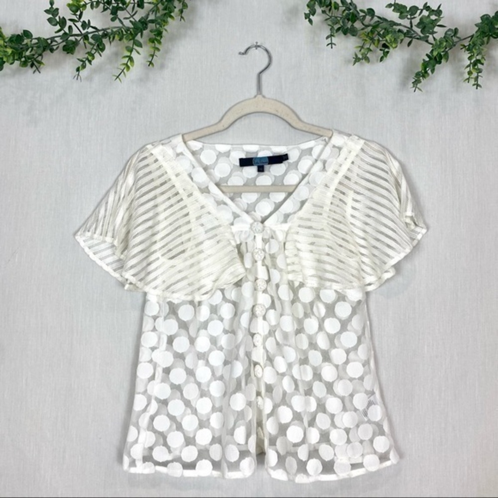 Eva Franco Anthropologie White Ruffle Sheer Polka Dot Flouncy Blouse xs Top